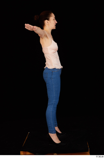 Rania black high heels blue jeans casual dressed pink top…